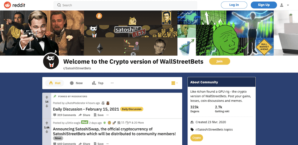 Le subreddit SatoshiStreetBets lance sa propre cryptomonnaie