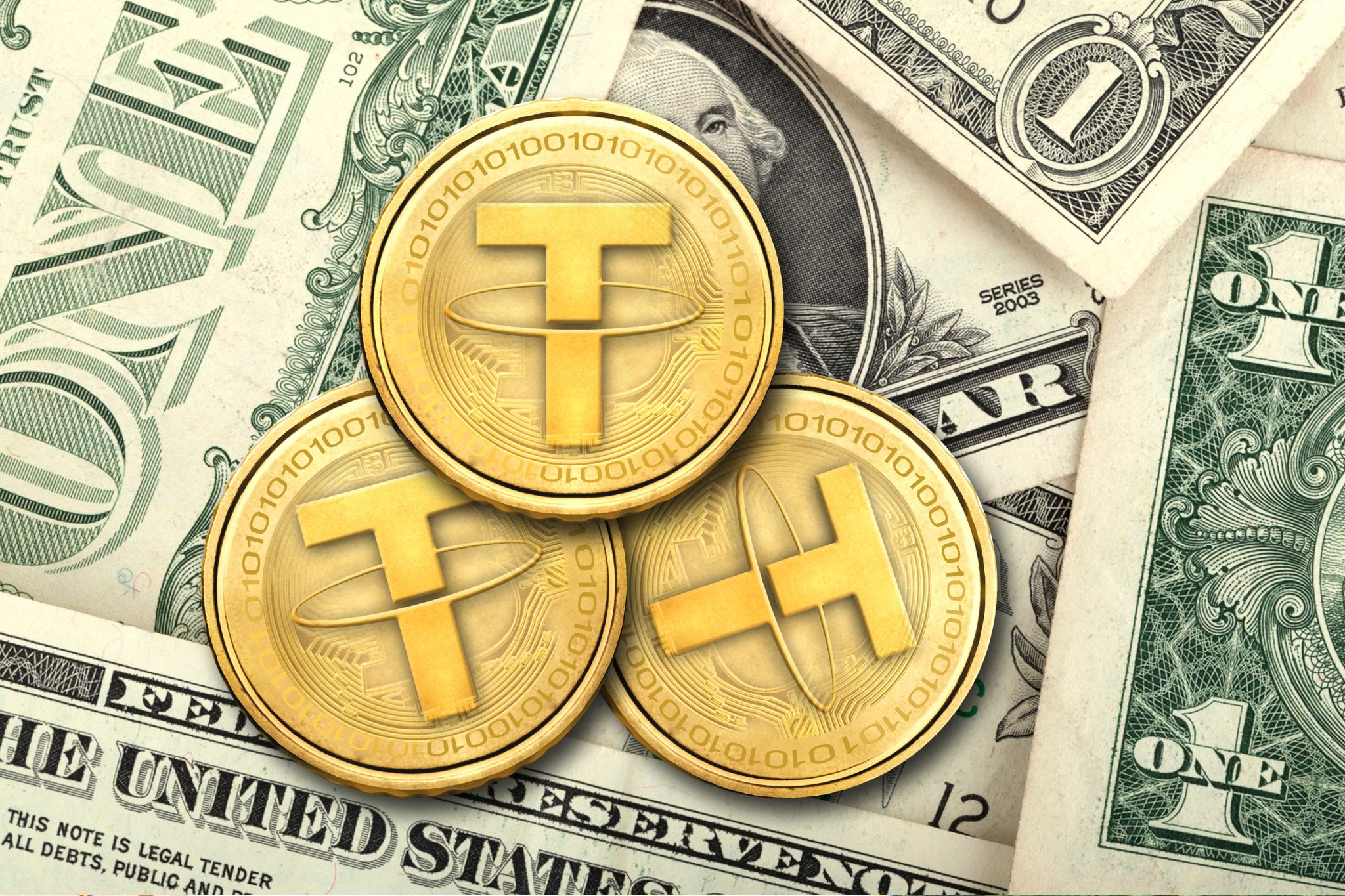 Concept of Tether (or USDT)  equals to1 US Dollar,  Cryptocurrency