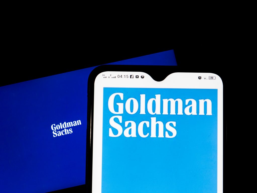 Kiev, Ukraine, April 10, 2021. In this photo illustration Goldman Sachs Group, Inc. logo seen displayed on a smartphones