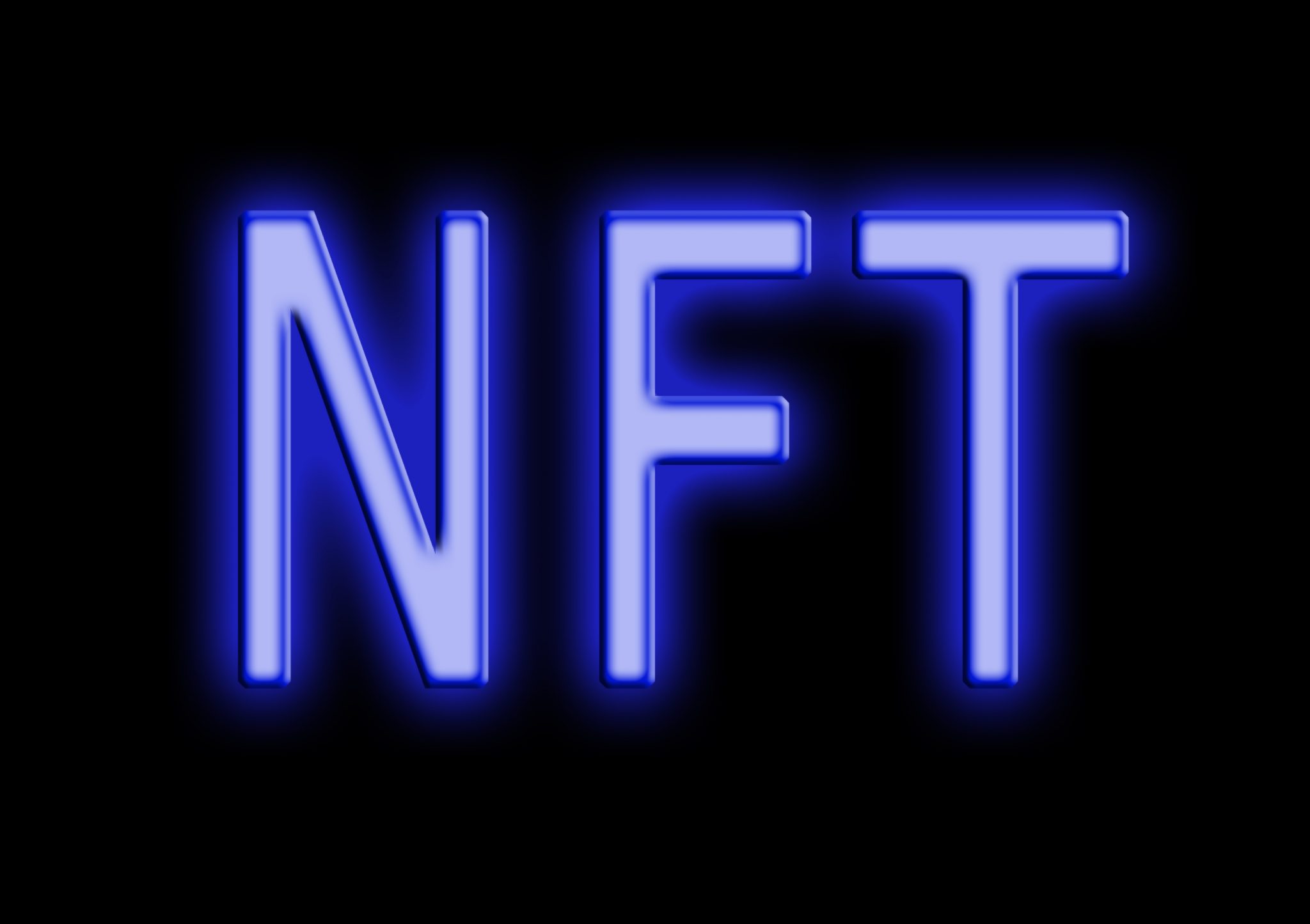 NFT ( Non-Fungible Token ) neon style text on black background
