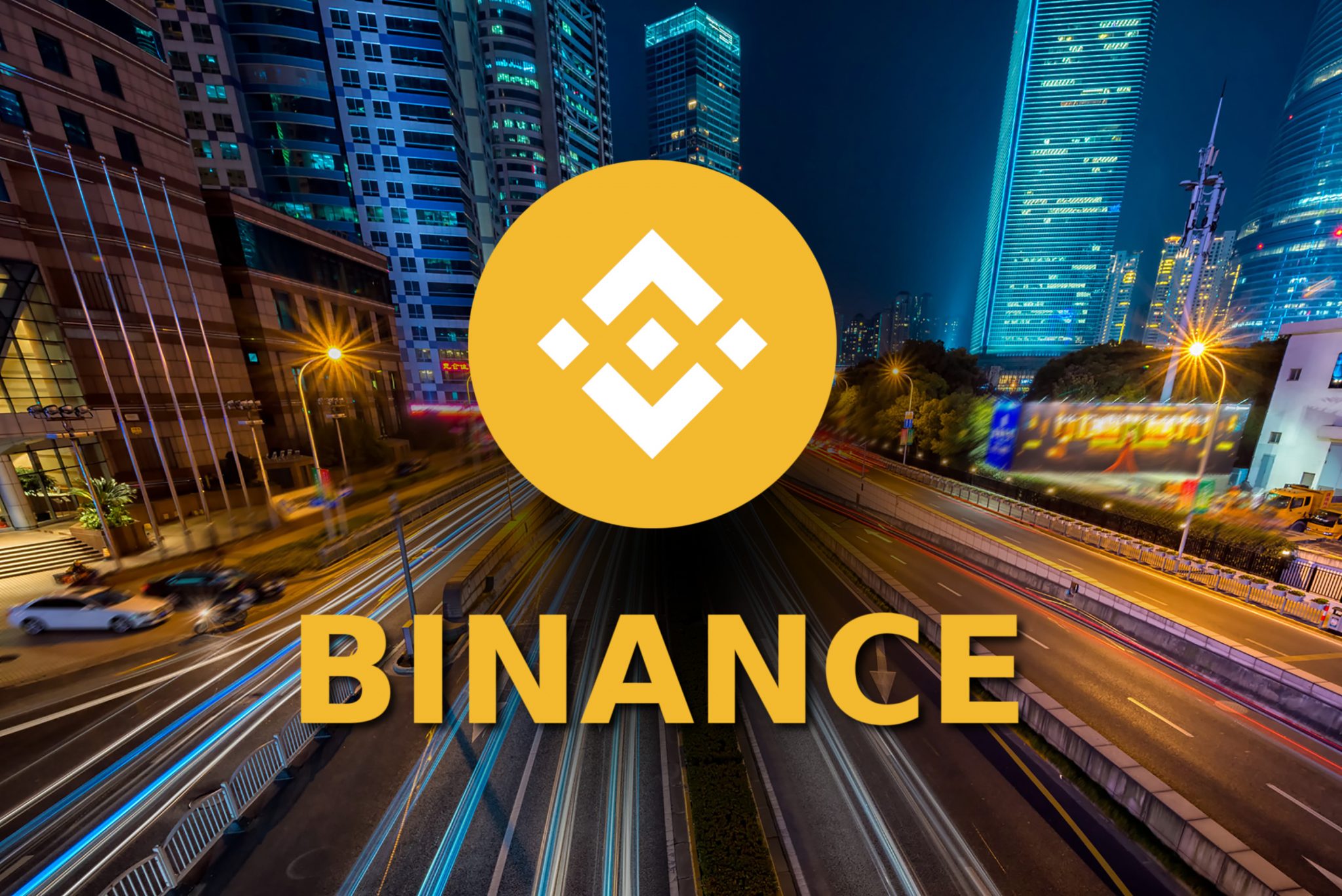 Concept of   Binance coin   moving fast  on the road, a Cryptocurrency blockchain platform , Digital money