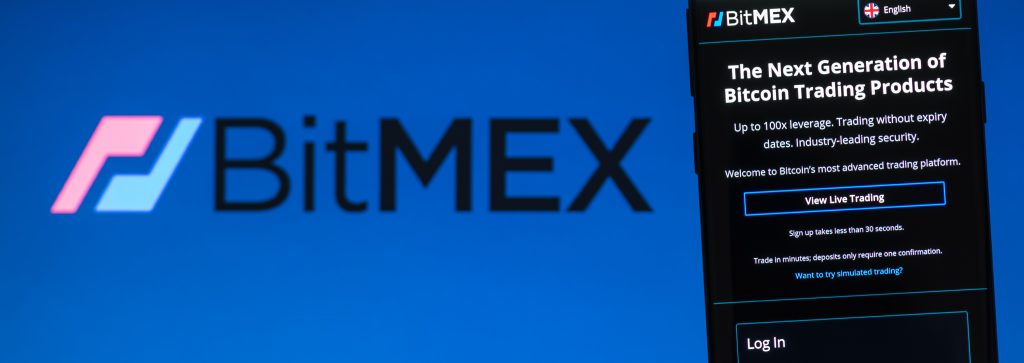 KIEV, UKRAINE - APRIL 2, 2020: BitMEX website displayed on the smartphone screen. BitMEX is a cryptocurrency exchange and derivative trading platform.