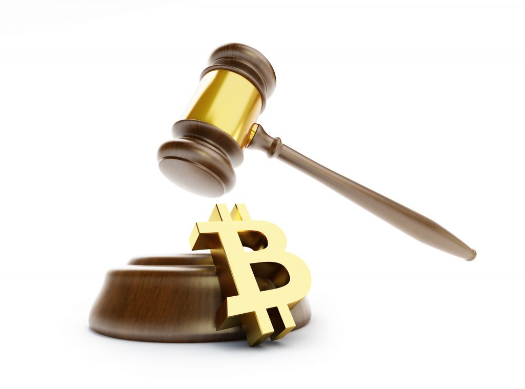 law bitcoin on a white background 3D illustration, 3D rendering