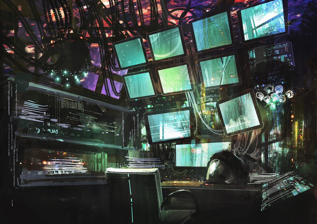 sci-fi creative workspace