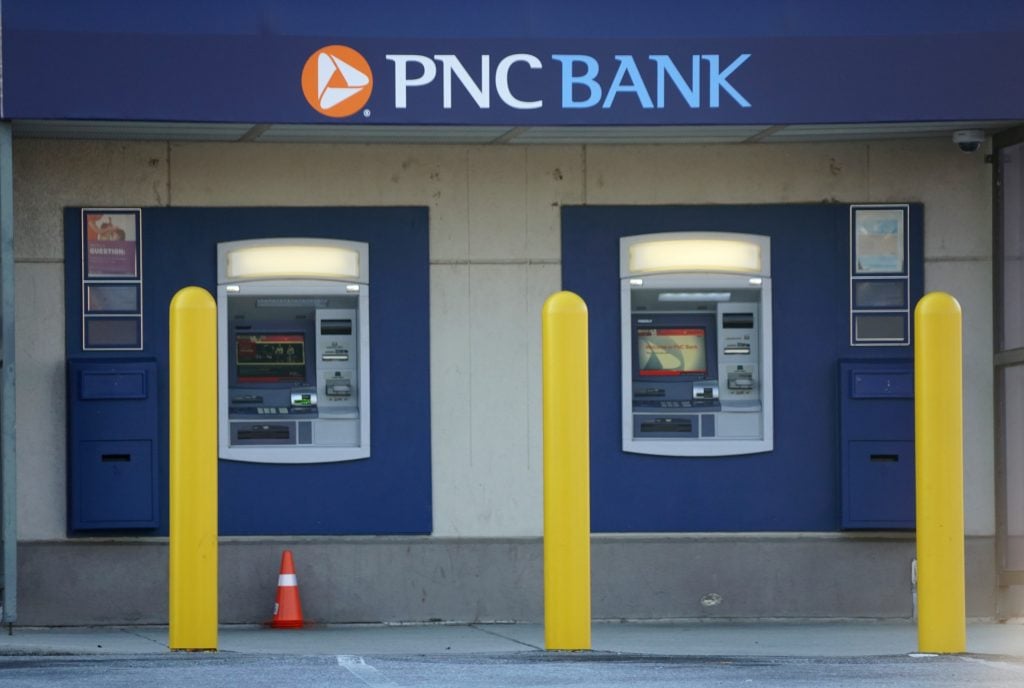Wilmington, Delaware, U.S.A - June 08, 2021 - PNC Bank ATM machines on Kirkwood Highway