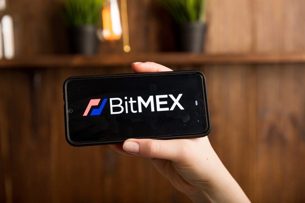 Tula Russia 16.01.20 BitMEX on the phone display isolated.