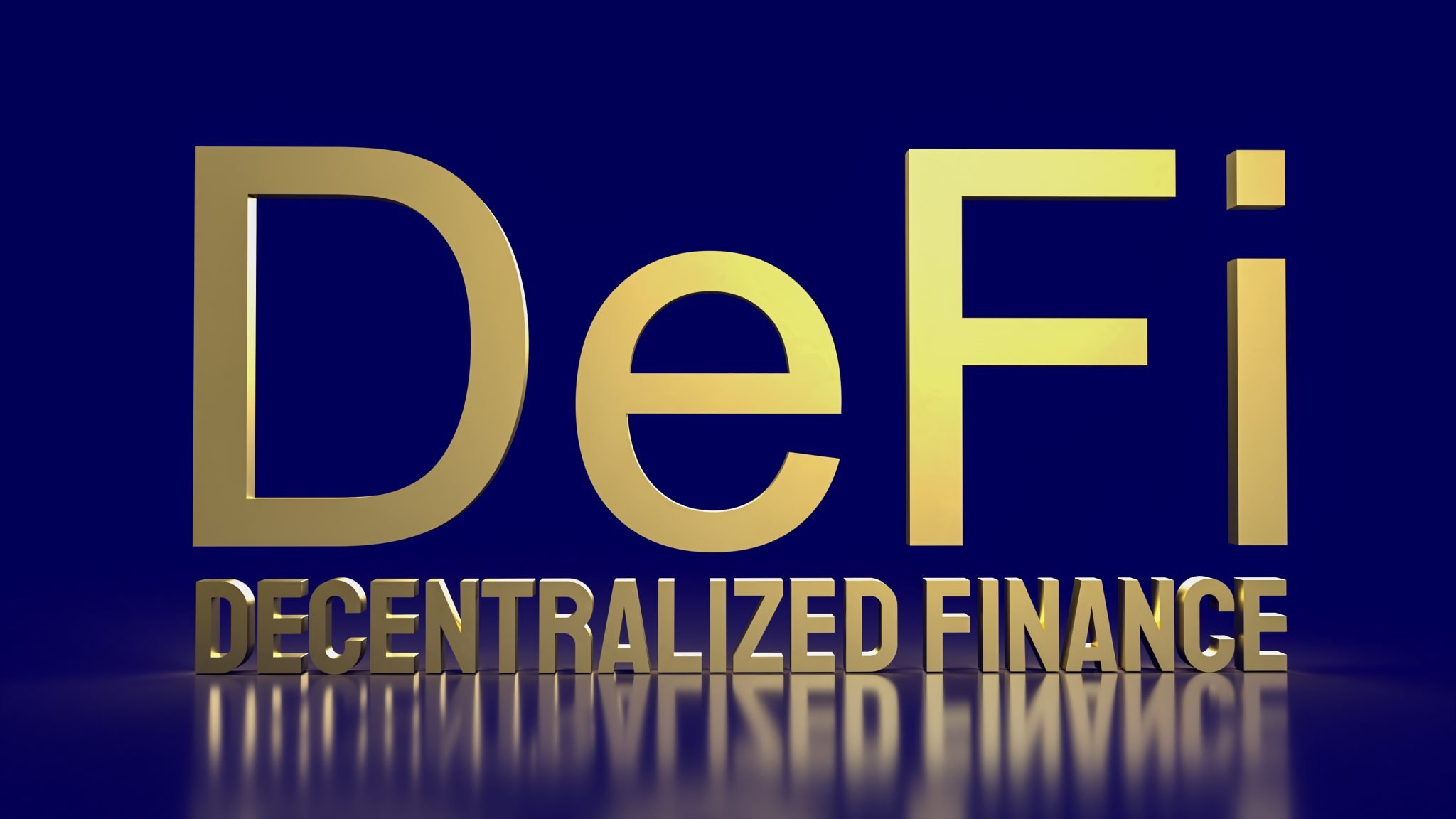 The  defi farming gold word on blue background  for cryptocurrency business concept 3d rendering