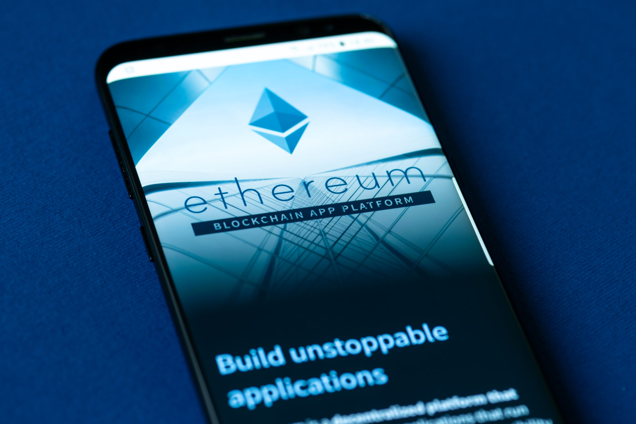 KYRENIA, CYPRUS - SEPTEMBER 8, 2018: Official website of Ethereum project displayed on the smartphone screen. Etherem is an open source public blockchain based distributed computing platform and OS
