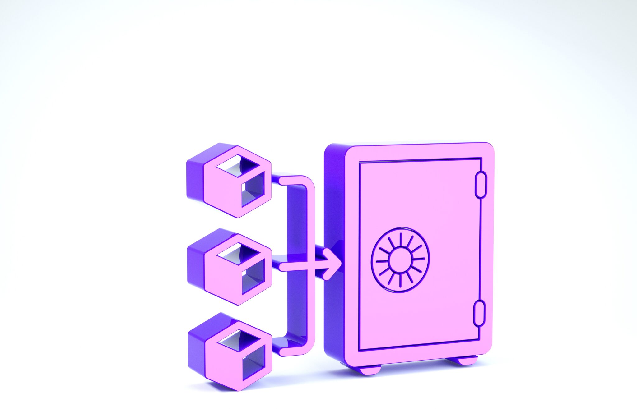 Purple Proof of stake icon isolated on white background. Cryptocurrency economy and finance collection. 3d illustration 3D render