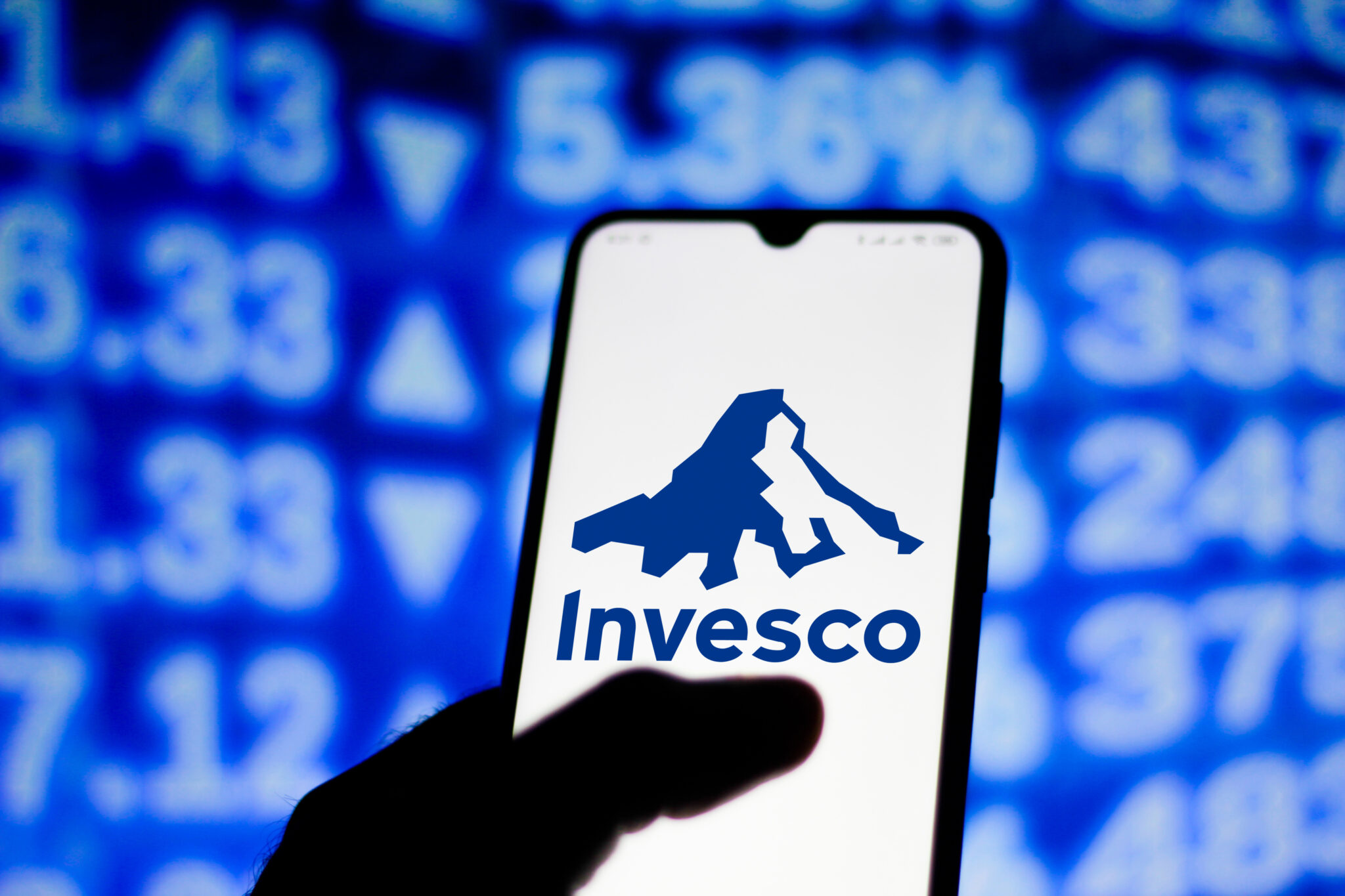 June 16, 2020, Brazil. In this photo illustration the Invesco logo seen displayed on a smartphone
