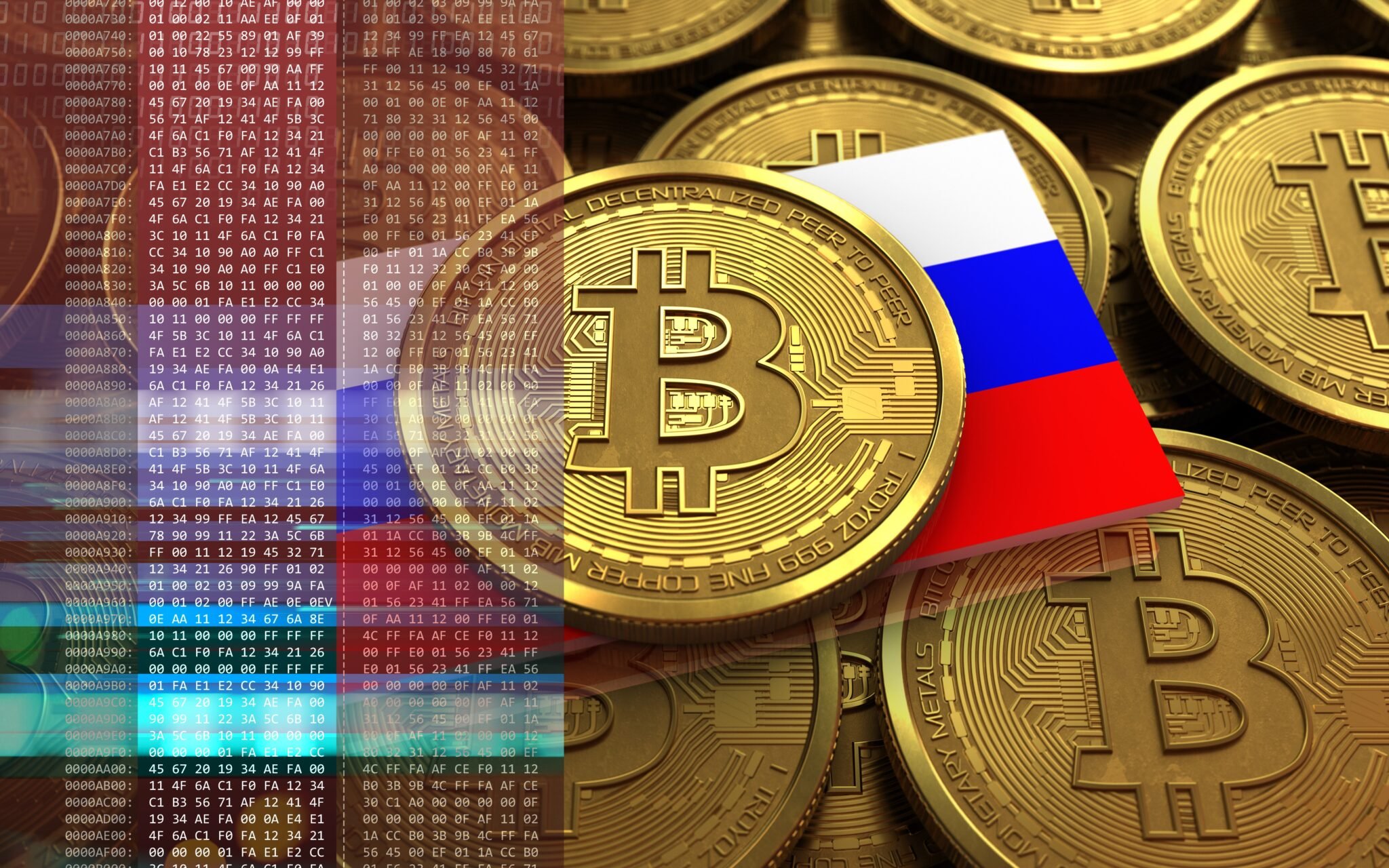 bitcoin with Russia flag