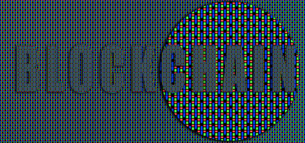 Blockchain text over oled screen macro pattern