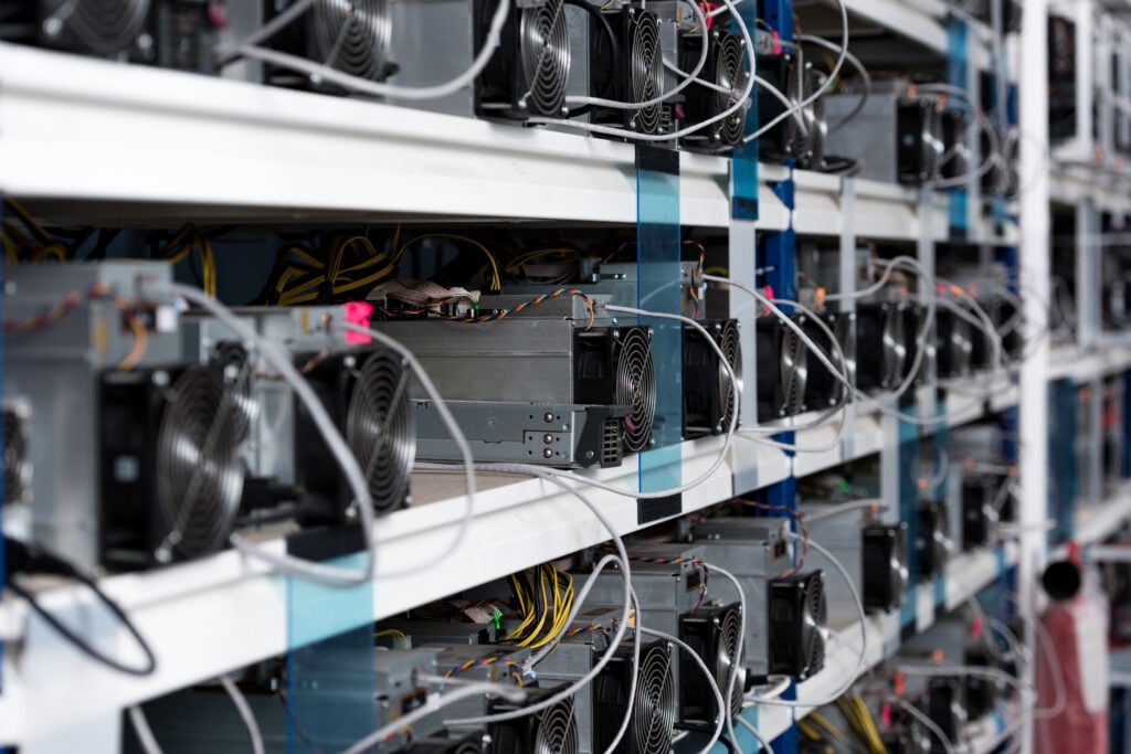closeup of power supply units in ethereum mining farm