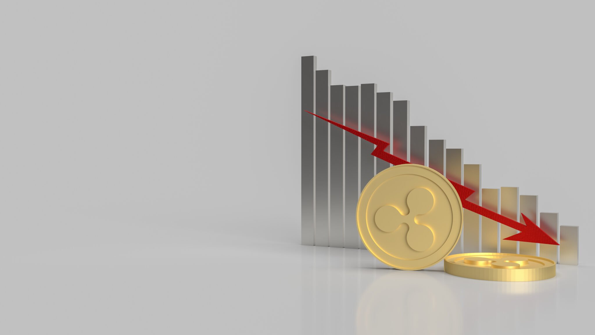 ripple coins and chart down for business content 3d rendering