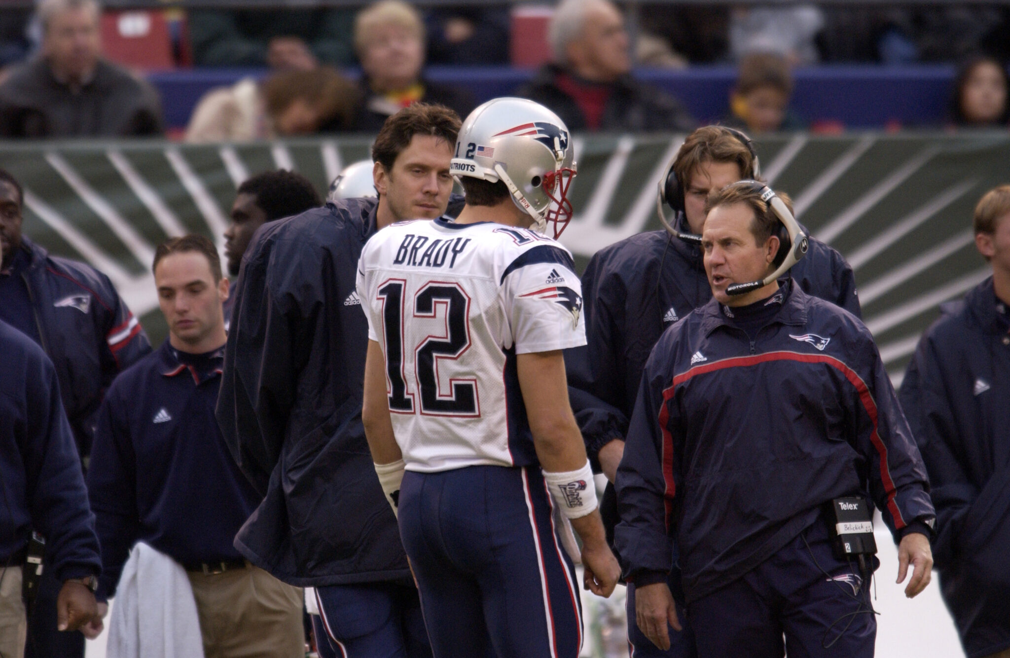 Quarterback Tom Brady and Coach Bill Bellick of the New England Patriots.