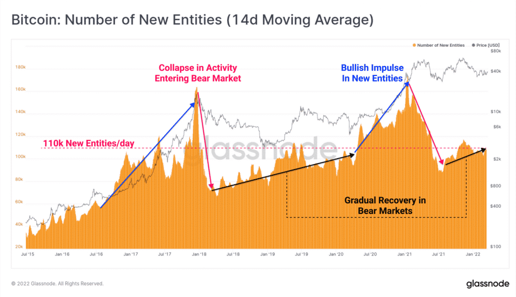 Bitcoin : Number of new entities (14d moving average)