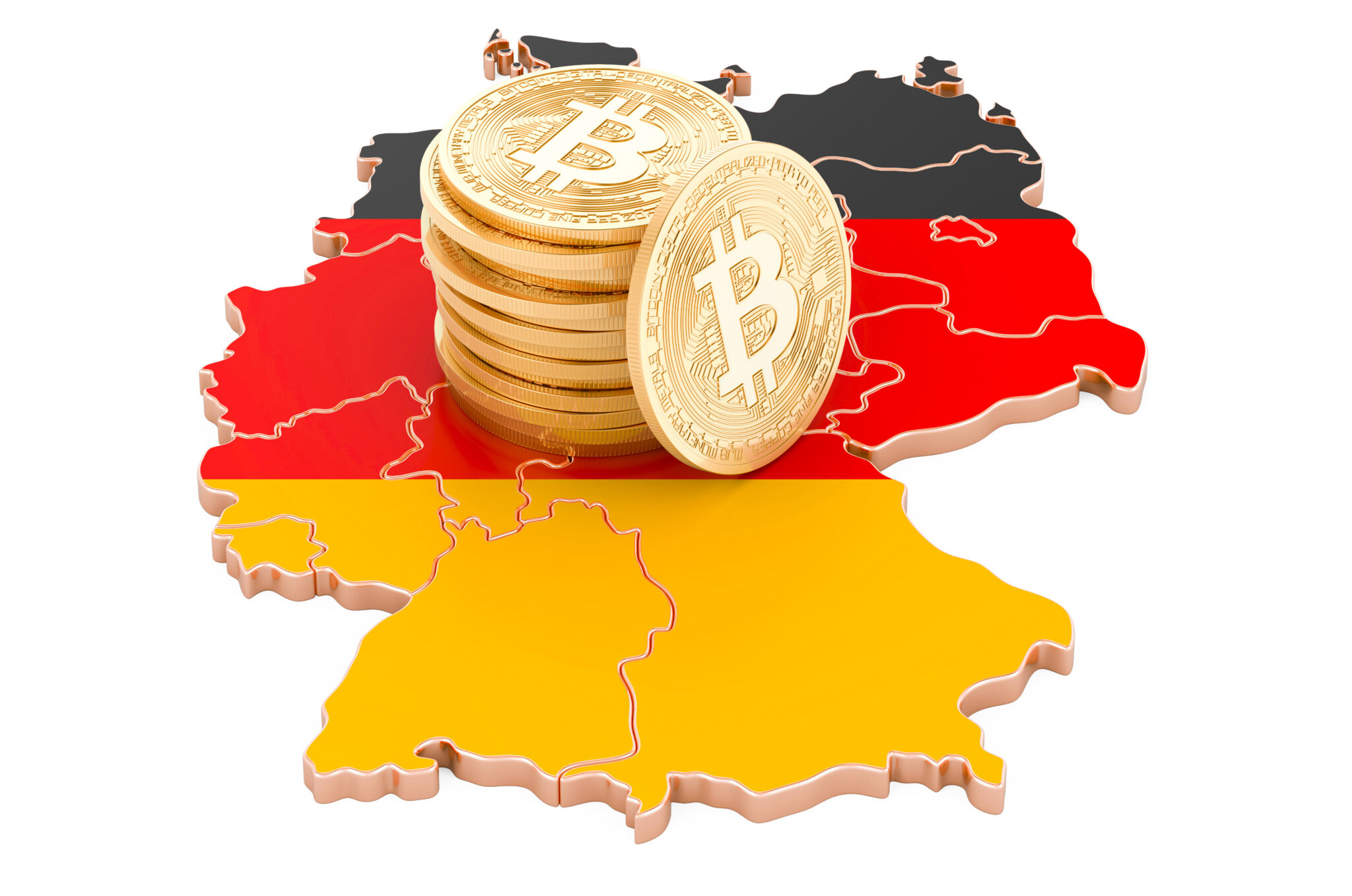 Bitcoin cryptocurrency in Germany, 3D rendering isolated on white background
