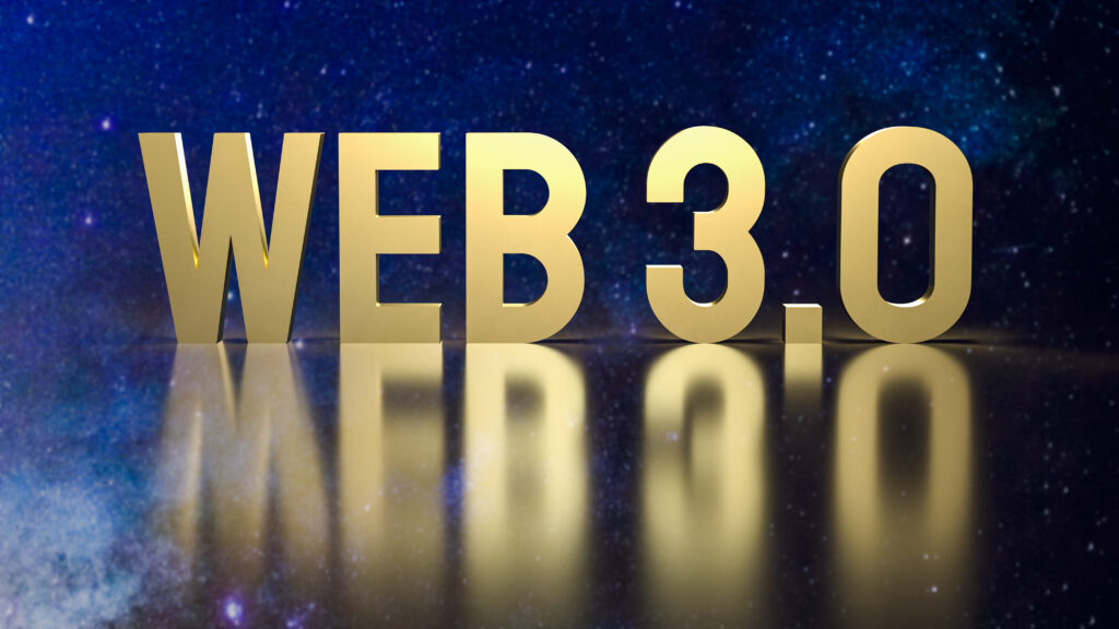 gold text Web 3.0  on space background  for technology concept 3d rendering