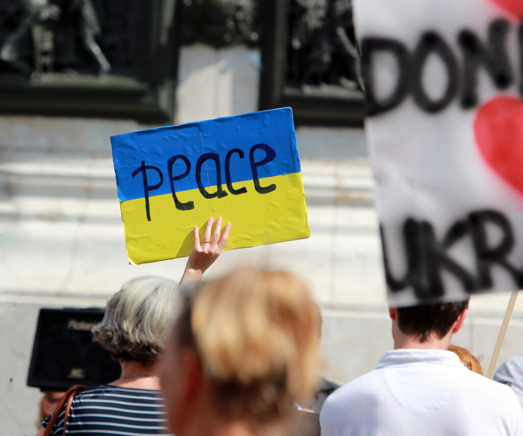 Peace sign on the flag of Ukraine, support for Eurovision