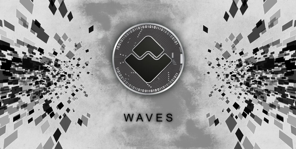 Waves cryptocurrency coin symbol. Blockchain technology.