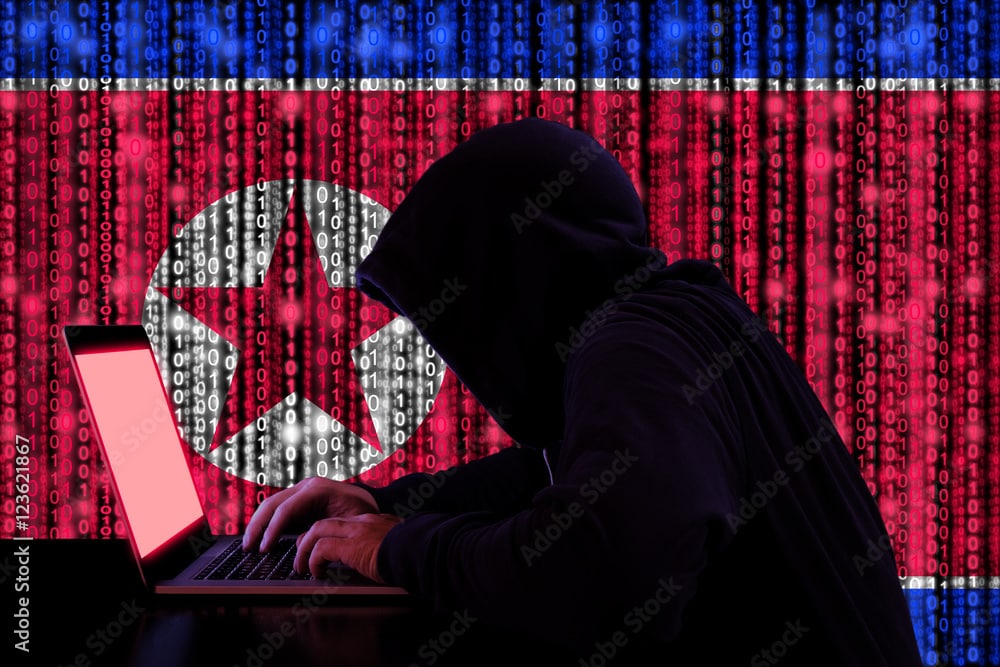 Hacker from north korea at work cybersecurity concept