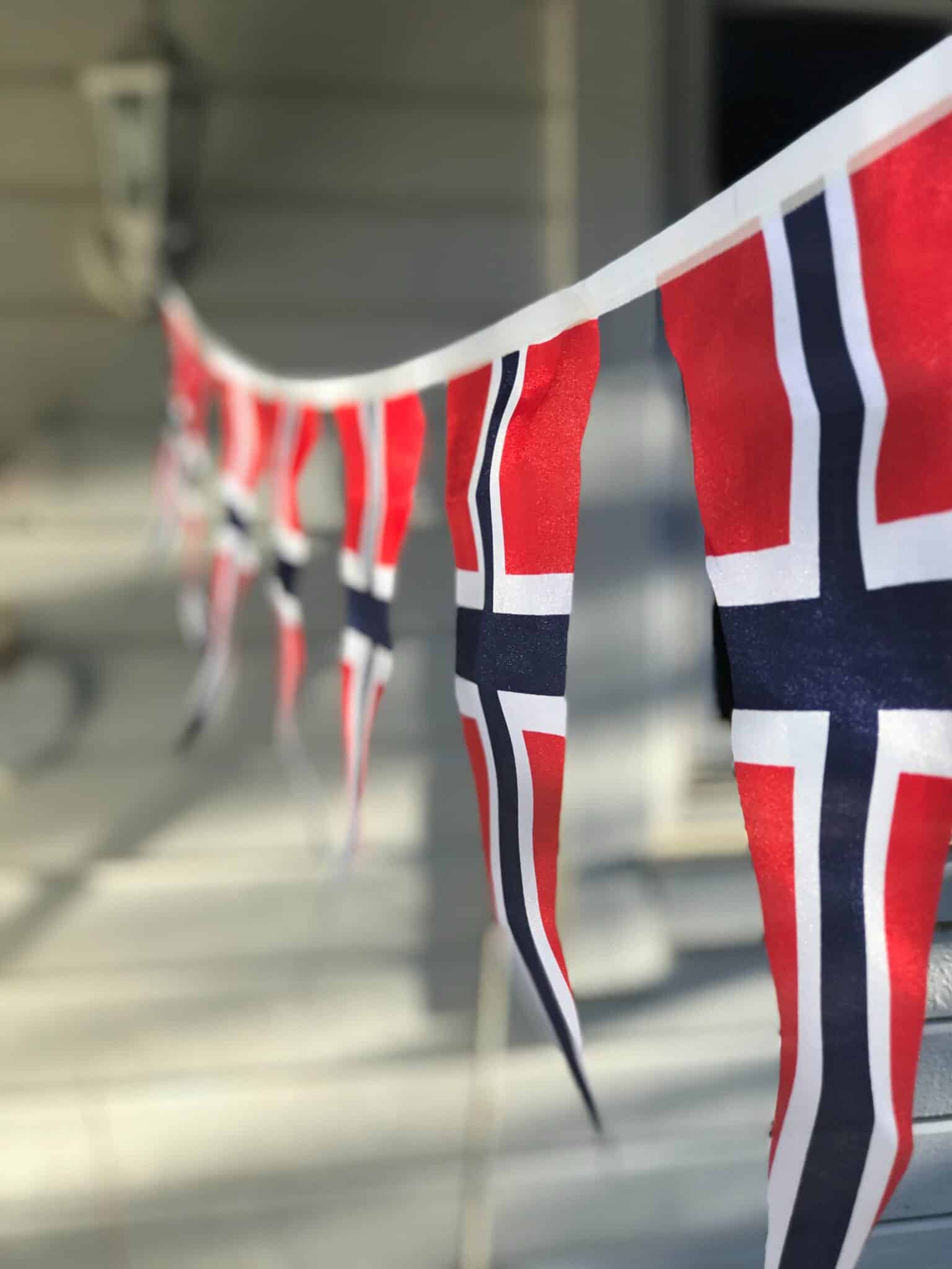 Norwegian flag, red, white and blue. Constitution day.