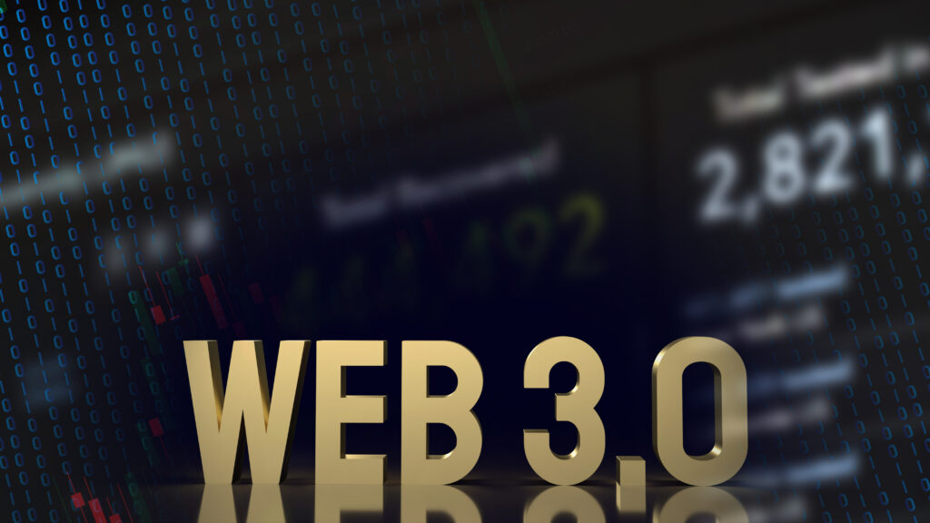 Web 3.0 golden text on business background  3d rendering