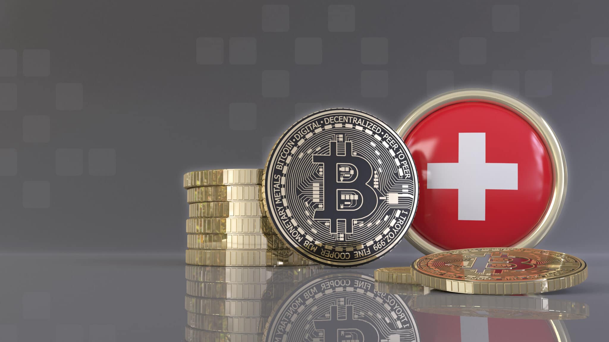 Des cryptos à côté d'un drapeau suisse