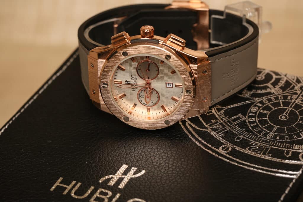 Close up shot of a hublot watch