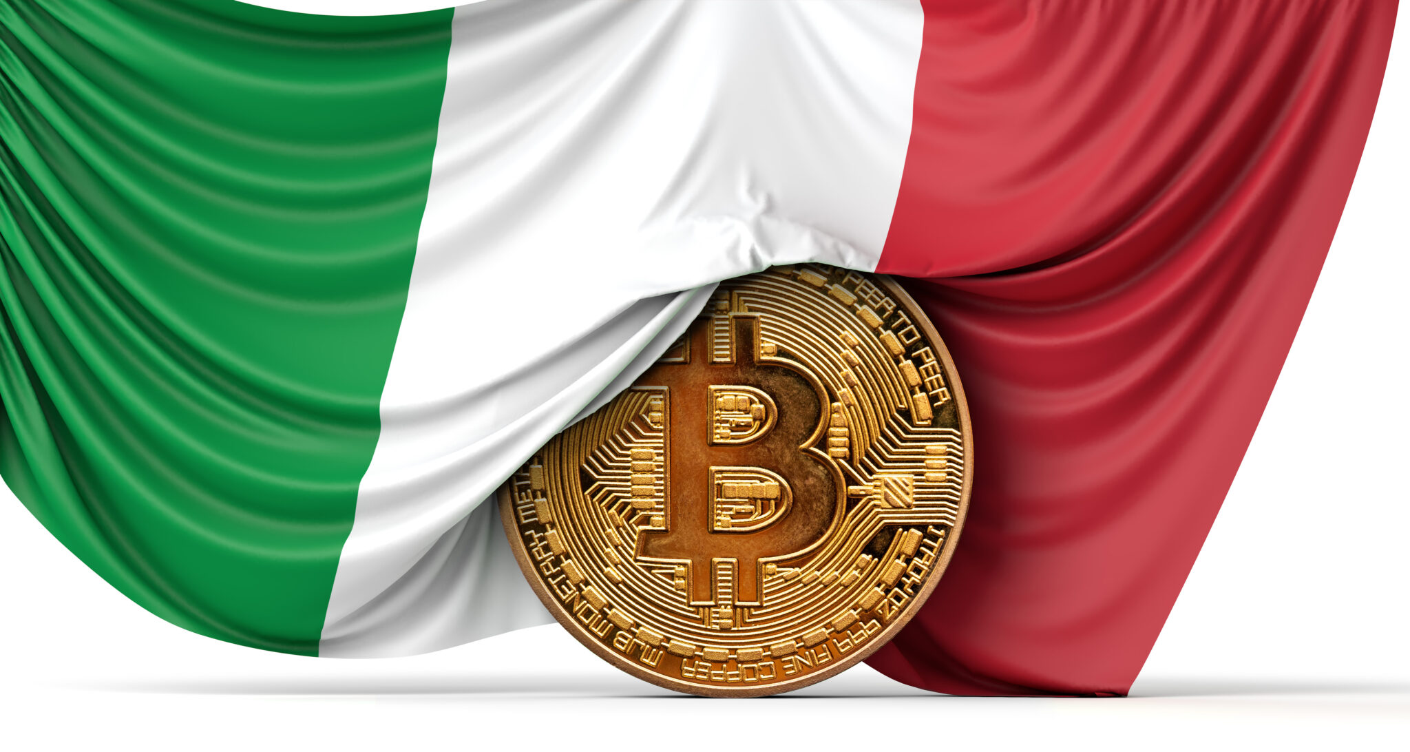 Young Platform Italy flag draped over a bitcoin BTC