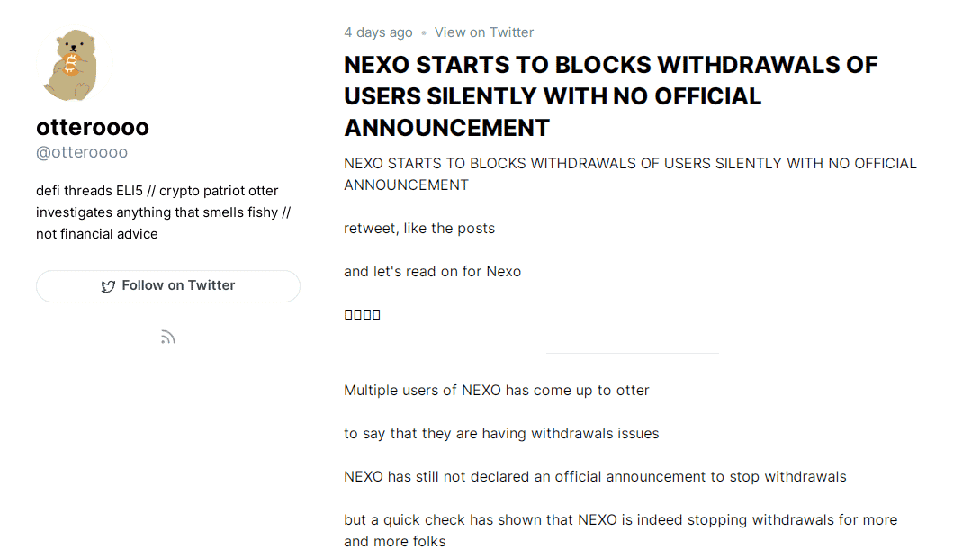 NEXO OTTEROOOO