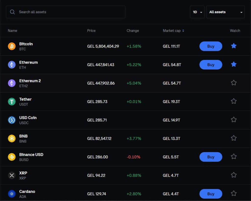 coinbase gel géorgie