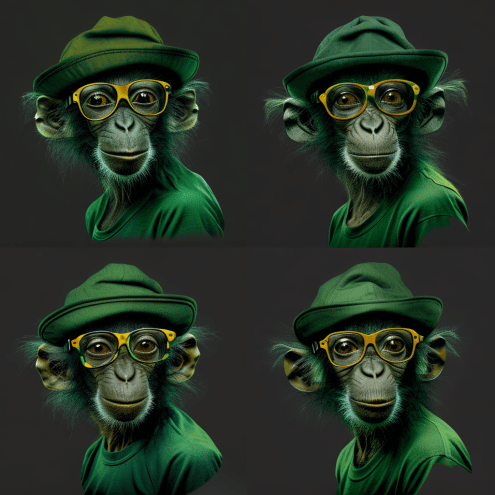 Quatre image de singes NFT dessinés, créés avec l'intelligence artificielle