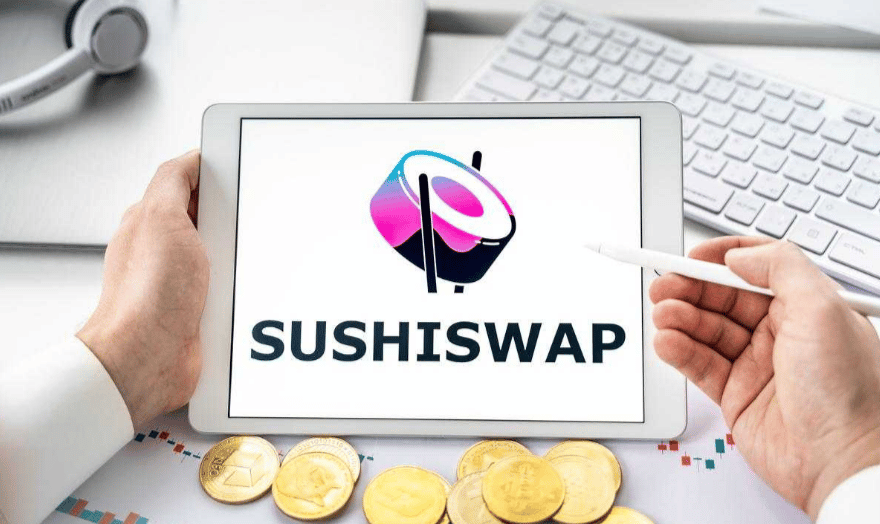 Le logo de SushiSwap sur une tablette numérique
