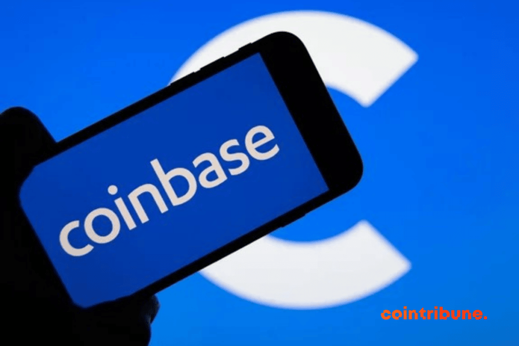 Un téléphone affichant le logo Coinbase