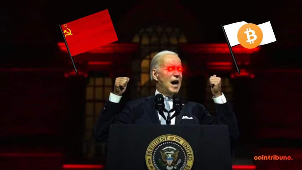 Joe Biden prononce un discours avec des yeux rouges