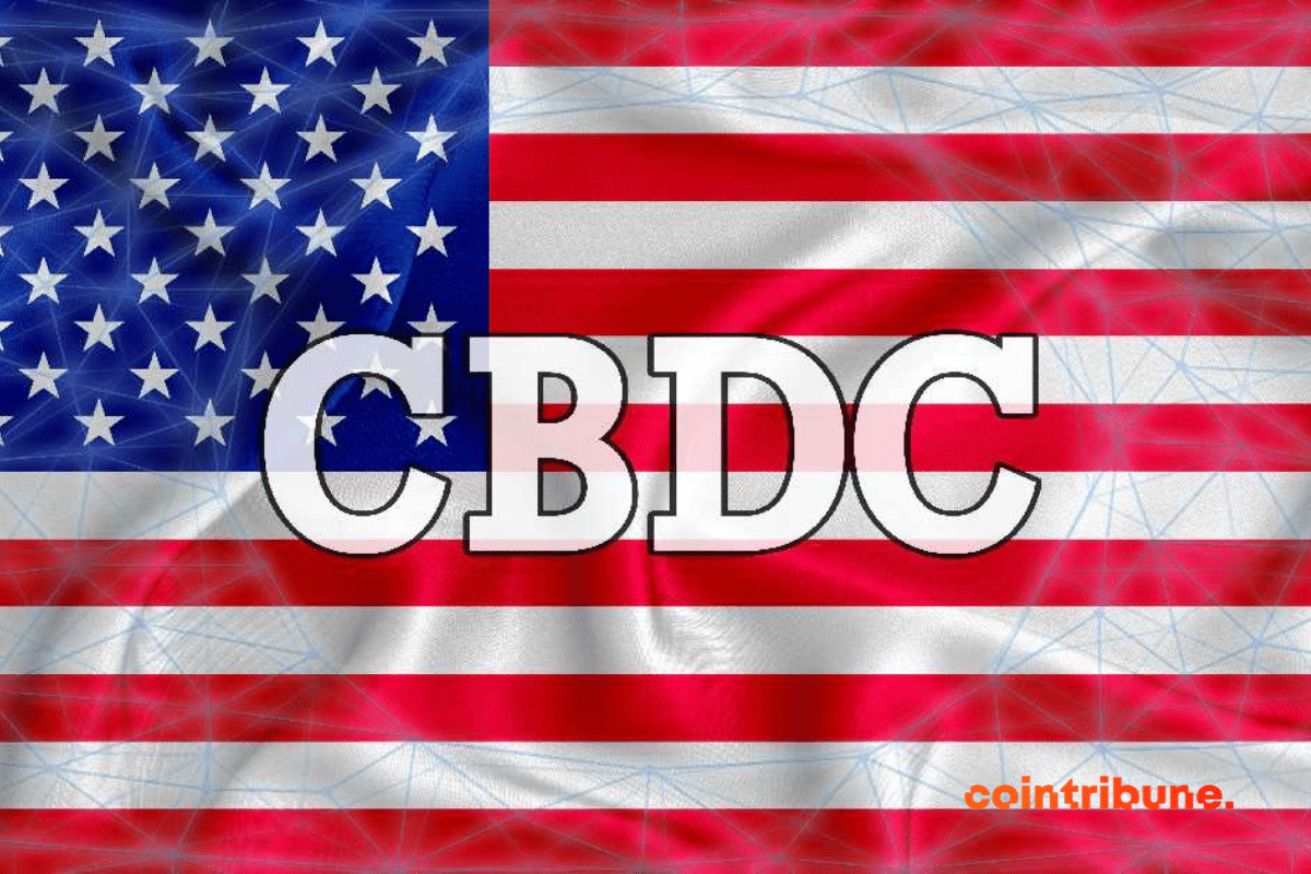 Drapeau des USA avec le sigles CBDC
