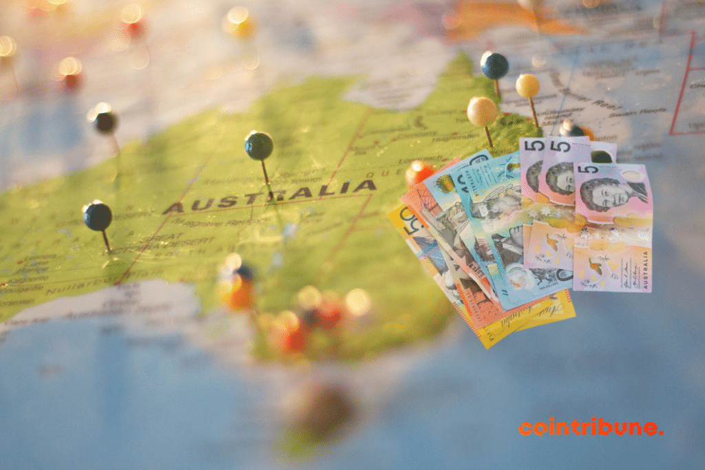 Une carte de l'Australie et des dollars australiens
