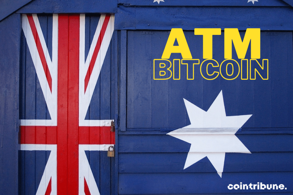 maisonnette avec drapeau de l'Australie mention ATM Bitcoin