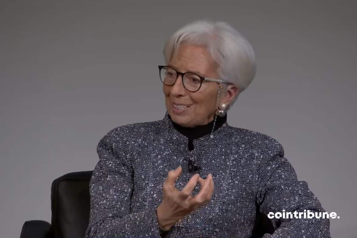 Portrait de Christine Lagarde lors d'une interview.