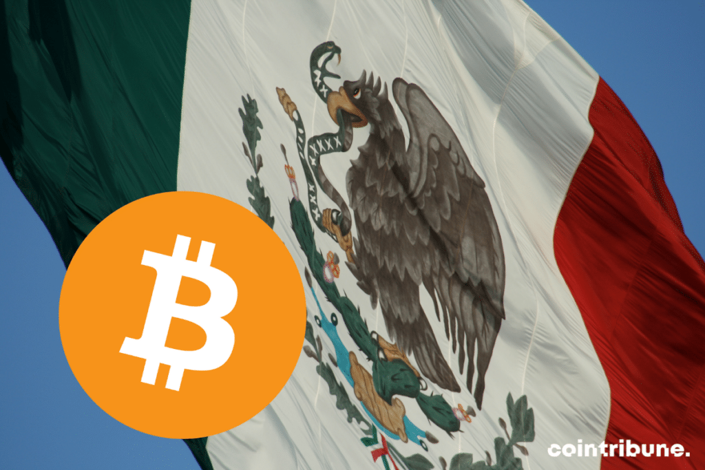 Mexican flag and Bitcoin logo, vs. El Salvador