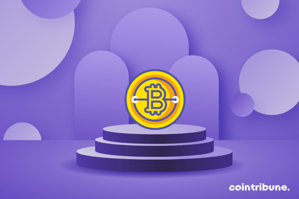 bitcoin logo on a podium