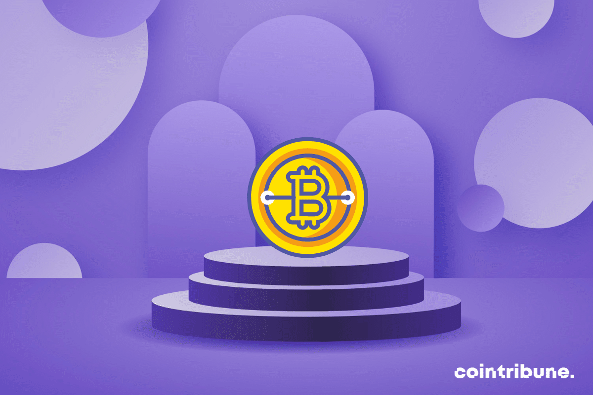 logo de bitcoin sur un podium