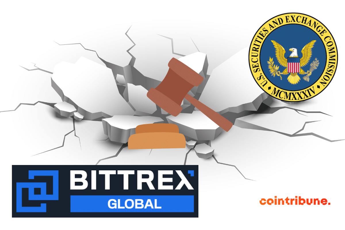 Logos de SEC et Bittrex et symbole de la justice