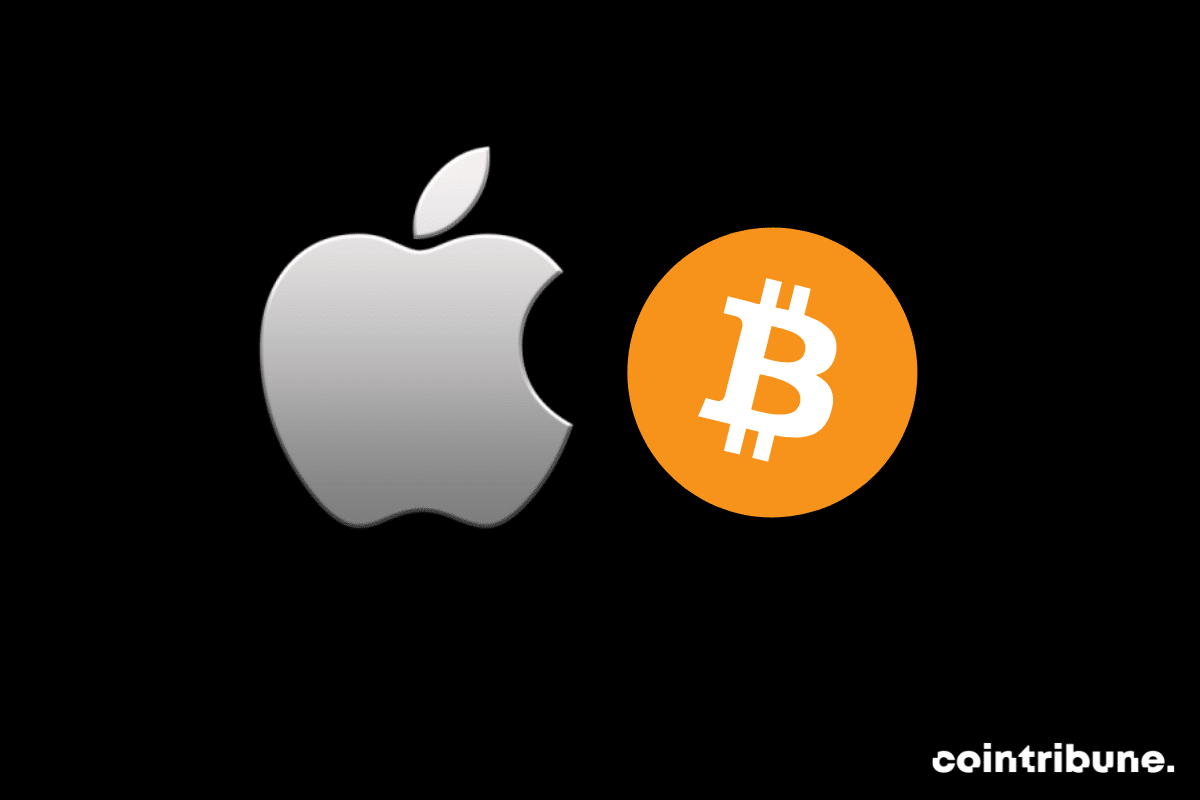 Le logo Apple et le logo Bitcoin