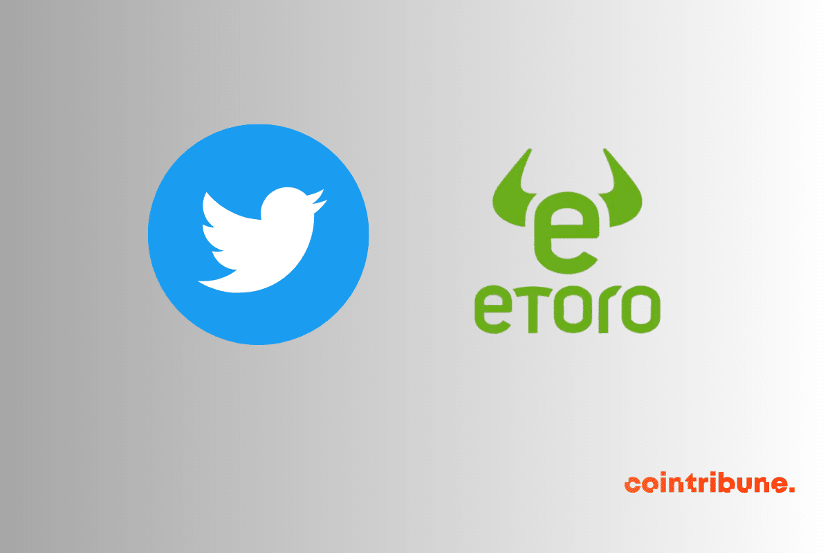 Les logos de Twitter et de eToro