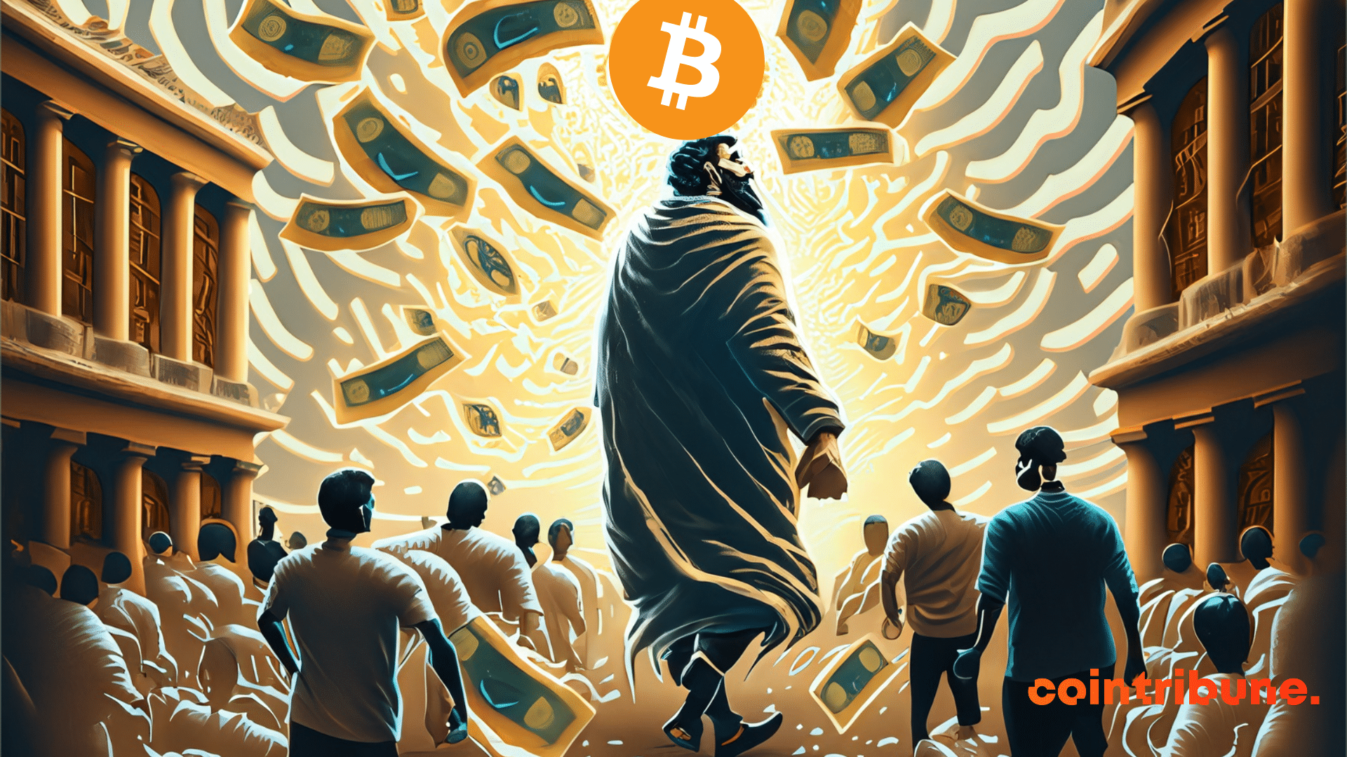 Moïse avec son peuple suivant l'appel de Bitcoin