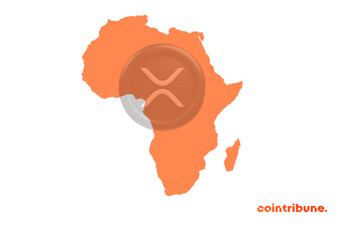 Le logo du XRP au milieu d'une carte de l'Afrique