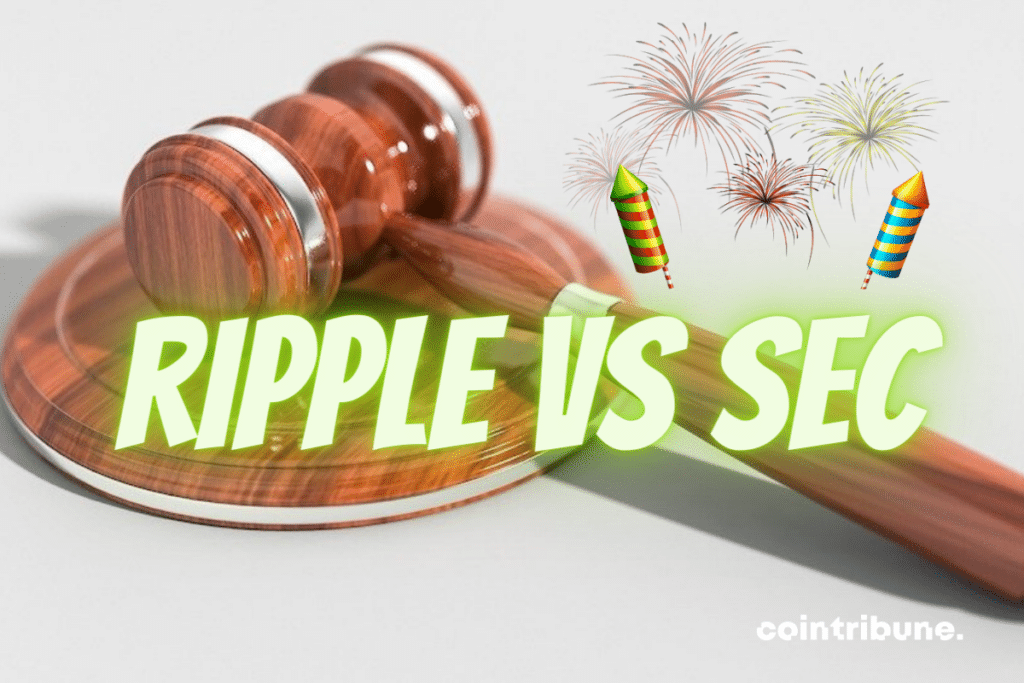 Symbole de la justice et mention Ripple VS SEC