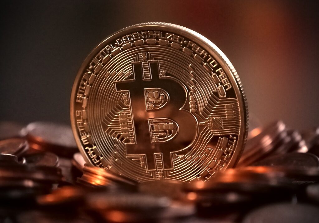 A coin representing a bitcoin